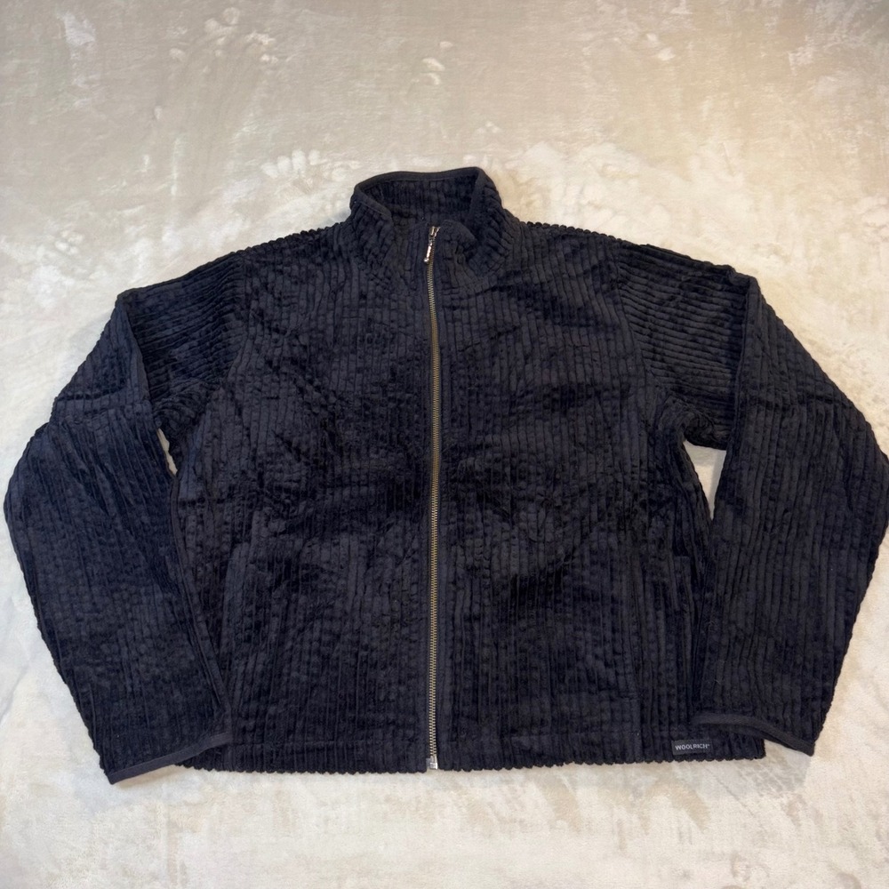 Woolrich Womens Black 100% Cotton Textured Full Zip Jacket Size L 2090